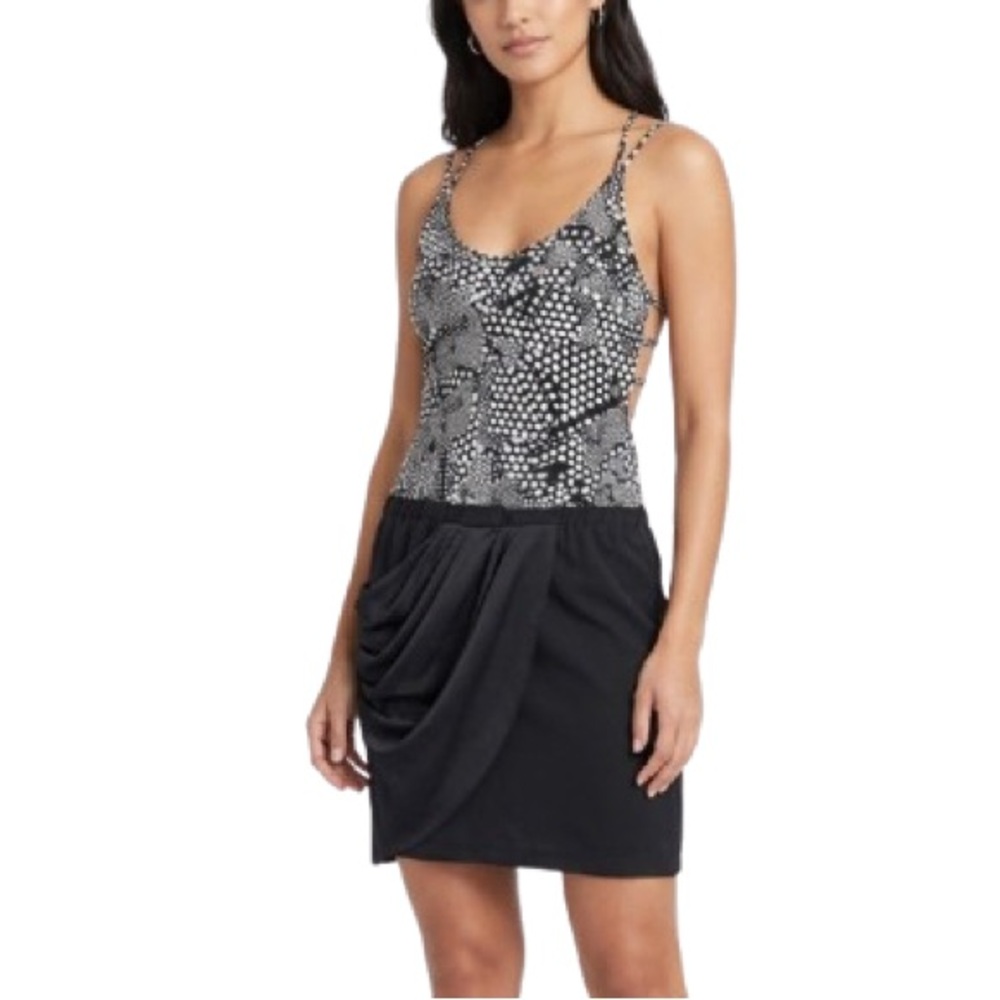 Y2K Bebe Womens Mini Dress Black White Polka Dot Ladder Back Tulip Sleeveless SM